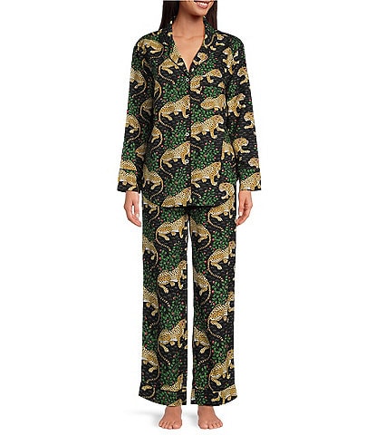 Printfresh Woven Bagheera Leopard Print Long Sleeve Notch Collar Pajama Set