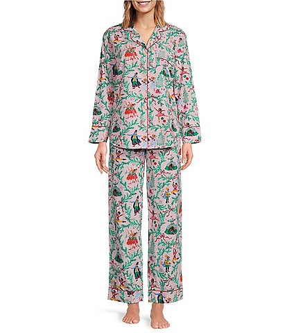 Printfresh Woven Nutcracker Dreams Long Sleeve Notch Collar Woven Holiday Pajama Set