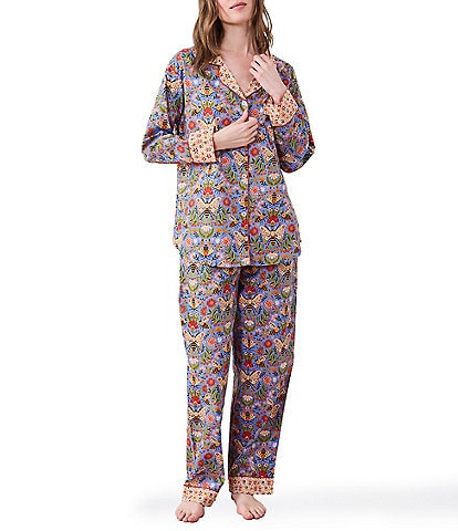 Printfresh Woven Organic Cotton Bee Tapestry Long Sleeve Notch Collar Pajama Set