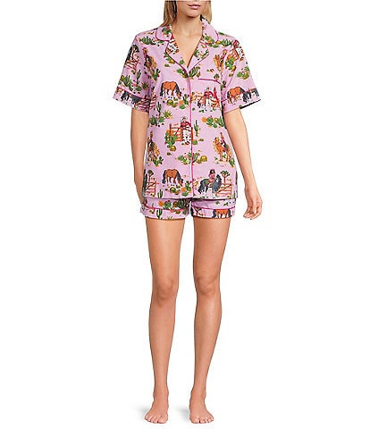 Printfresh x Barbie Western Barbie Print Organic Cotton Short Sleeve Notch Collar Woven Shorty Pajama Set