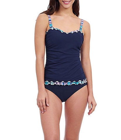 Profile By Gottex Harmony Ruffle Trim Halter Neck D-Cup Bra Underwire Tummy Control Swim Top & Tutti Frutti High Waisted Swim Bo