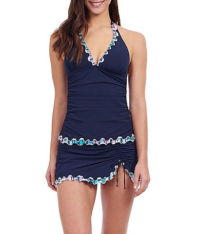 Profile By Gottex Harmony Ruffle Trim Halter Neck Tummy Control Swim Top & High Waist Skirted Swim Bottom