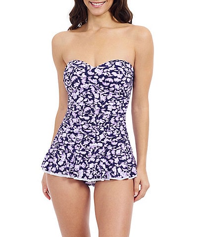 Profile By Gottex Juliette Sweetheart Neck Ruffle Trim Bandeau Swimdress One Piece Swimsuit