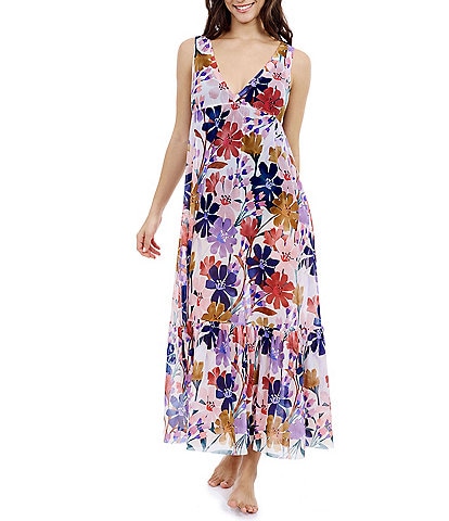 Profile By Gottex Melody Mesh Floral V-Neck Maxi Swim Cover-Up Dress