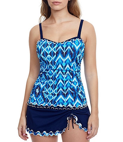 Profile by Gottex Ocean Blues Abstract Print D Cup Tankini & Side Slit Swim Bottom