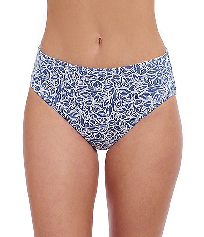 Profile By Gottex Plumeria Texture Knit Shirred Mid Rise Hipster Swim Bottom