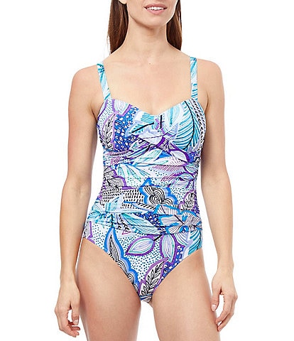 Profile by Gottex Tropic Boom Bra Sized D-Cup Underwire Twist Front Tummy Control One Piece Swimsuit