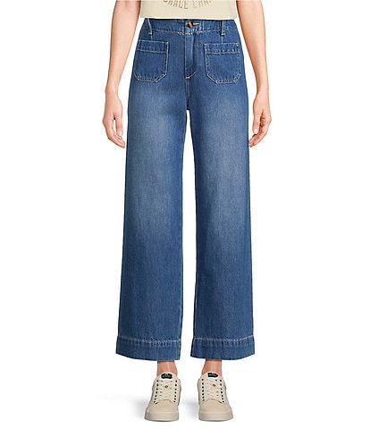 Prosperity Denim High Rise Patch Pocket Straight Leg Cropped Jeans