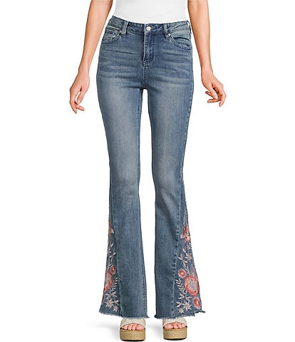 Prosperity Denim Rose Embroidered Flared Jeans