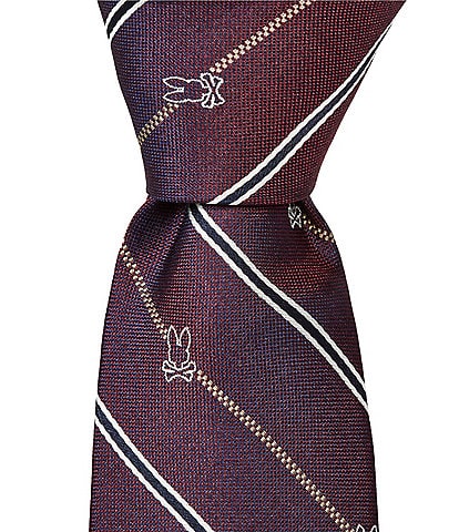 Psycho Bunny Allover Stripe Traditoanl Bunny Silk Tie