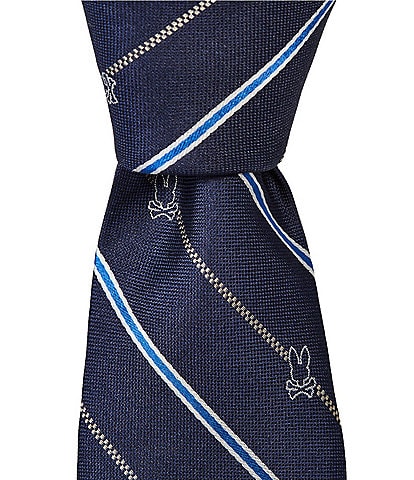 Psycho Bunny Allover Stripe Traditoanl Bunny Silk Tie