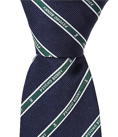 Psycho Bunny Allover Stripe Wordmark Silk Traditional Tie