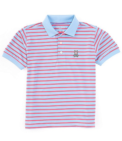 Psycho Bunny Big Boys 7-20 Short Sleeve Willis Stripe Jersey Sport Polo Shirt