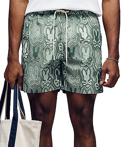 Psycho Bunny Chuck Allover Bunny Pattern 5 3/4" Inseam Swim Trunks