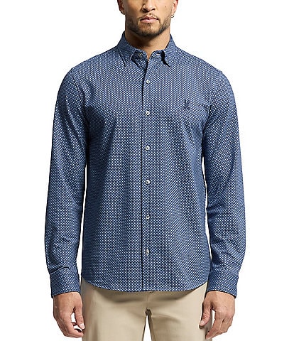 Psycho Bunny Connor Classic Fit Spread Collar Patterned Stretch Knit Dress Shirt