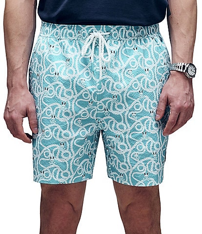 Psycho Bunny Cyrus Nautical-Inspired 5 3/4" Inseam Swim Trunks