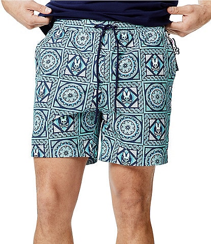 Psycho Bunny Frank Bunny Panel Patterned 5.75#double; Inseam Swim Trunks