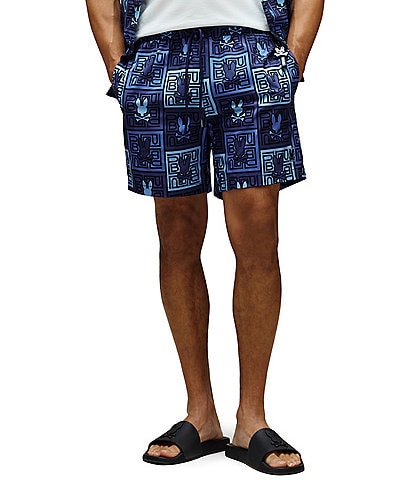 Psycho Bunny Gio Allover Print 6" Inseam Swim Trunks