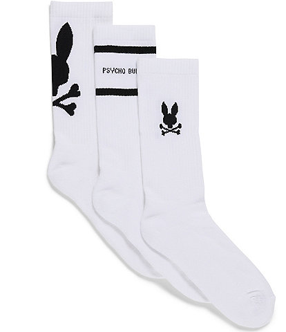 Psycho Bunny Intarsia-Knit Bunny-Pattern Sports Socks 3-Pack