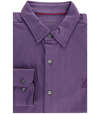 Psycho Bunny Jackson Classic Fit Stretch Knit Spread Collar Solid Dress Shirt