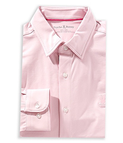 Psycho Bunny Jackson Classic Fit Spread Collar Solid Stretch Knit Dress Shirt