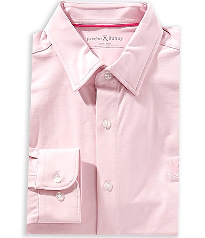 Psycho Bunny Jackson Classic Fit Stretch Knit Spread Collar Solid Dress Shirt