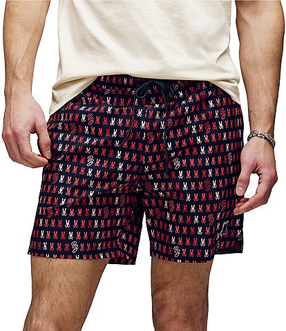 Psycho Bunny Ken Printed Pattern 5 3/4" Inseam Swim Trunks