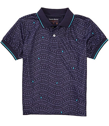 Psycho Bunny Little Boys 5/6 Short Sleeve Winston Allover-Printed Sport Pique Polo Shirt