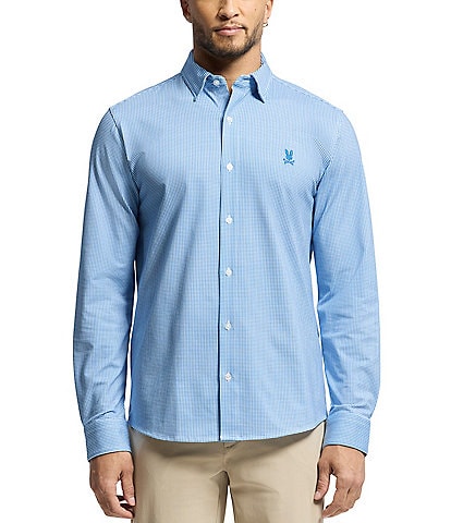 Psycho Bunny Manson Classic Fit Spread Collar Patterned Stretch Knit Dress Shirt