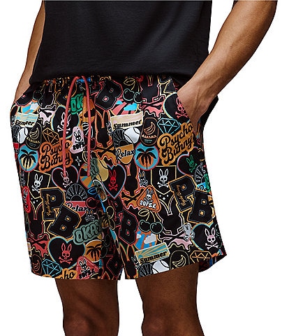Psycho Bunny Marco Printed Pattern 5 3/4" Inseam Swim Trunks