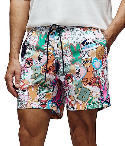 Psycho Bunny Marco Printed Pattern 5 3/4#double; Inseam Swim Trunks