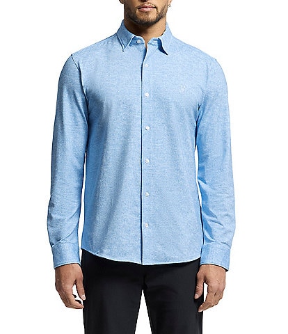 Psycho Bunny Nathan Classic Fit Spread Collar Solid Stretch Knit Dress Shirt