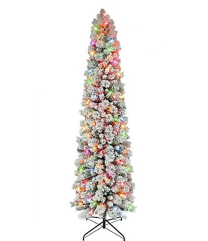Puleo International Inc. 7.5 ft Pre-Lit Flocked Portland Pine Artificial Pencil Christmas Tree