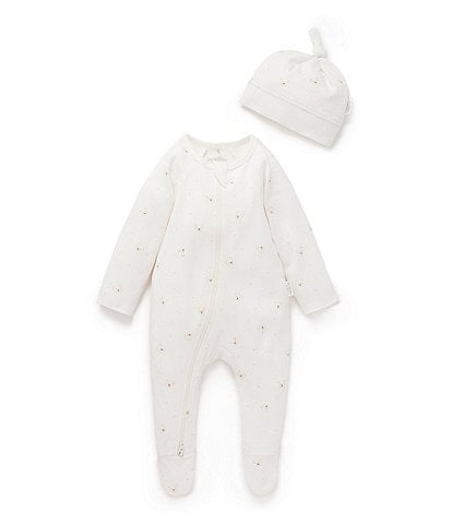 Purebaby Baby Boys Newborn-12 Month Bear Printed Zip Footie & Knot Hat Set