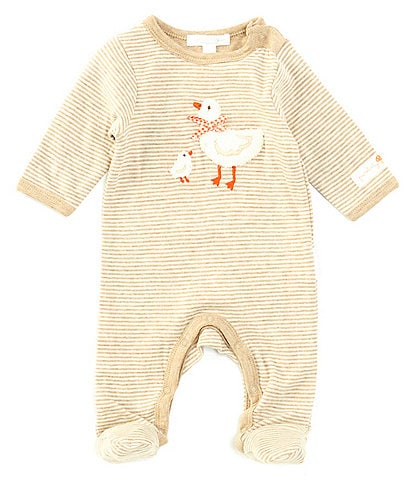 Purebaby Baby Boys Newborn-12 Months Long Sleeve Duck-Applique Mini Stripe Footed Coverall