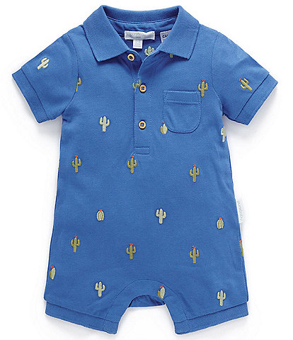 PureBaby® Baby Boys Newborn-24 Months Short Sleeve Cactus-Embroidered Shortall