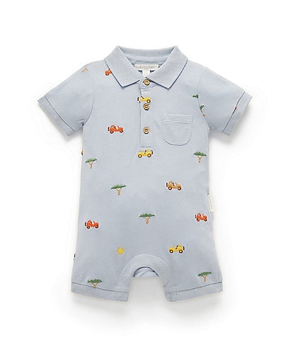 PureBaby® Baby Boys Newborn-24 Months Short-Sleeve Safari Embroidered Pique Shortall