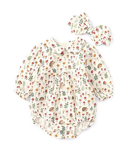 Purebaby Baby Girls Newborn-24 Months Long-Sleeve Hedgehog-Printed Crinkle Bodysuit