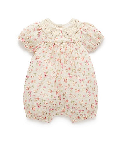 Purebaby Baby Girls Newborn-24 Months Puff Short Sleeve Seaside Floral Romper