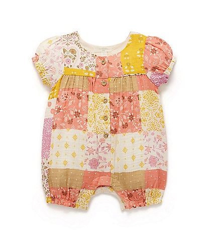 PureBaby® Baby Girls Newborn-24 Months Puffed-Sleeve Patchwork Romper
