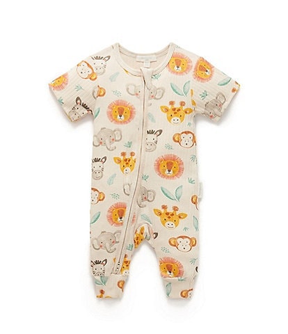 PureBaby® Baby Girls Newborn-24 Months Short-Sleeve Printed Footed Coverall