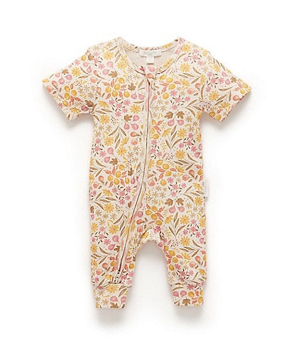 Purebaby® Baby Girls Newborn-24 Months Short-Sleeve Printed Footie Coverall