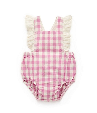PureBaby® Baby Girls Newborn-24 Months Sleeveless Gingham Organic Linen Blend Bodysuit