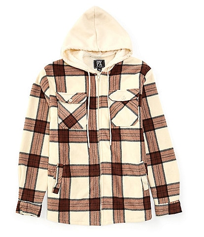 PX Clothing Long Sleeve Checked Fleece Hooded Jacket