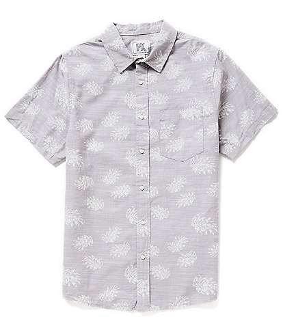 PX Clothing Short-Sleeve Chambray Pineapple Slub-Yarn Shirt