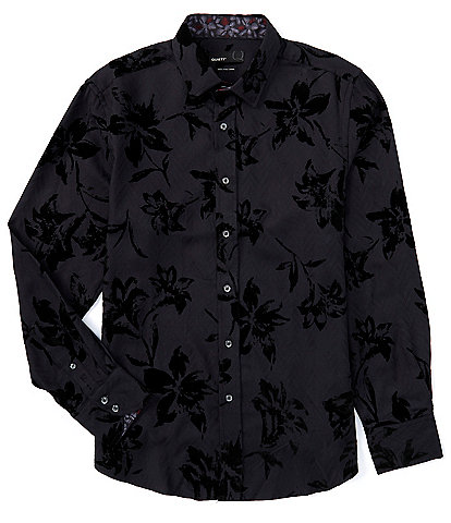 Quieti Floral Flocked Print Long Sleeve Woven Shirt