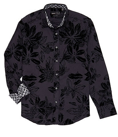 Quieti Floral Flocked Print Long-Sleeve Woven Shirt