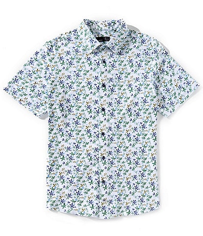 Quieti Floral Print Stretch Short Sleeve Woven Shirt