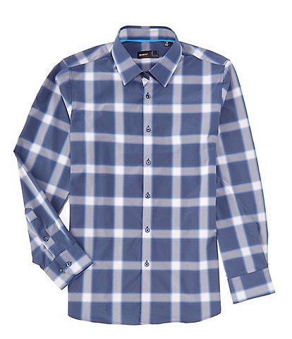 Quieti Performance Slim-Fit Stretch Ombre Plaid Long Sleeve Woven Shirt