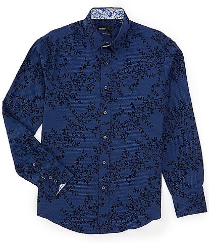 Quieti Stretch Flock Print Long Sleeve Woven Shirt